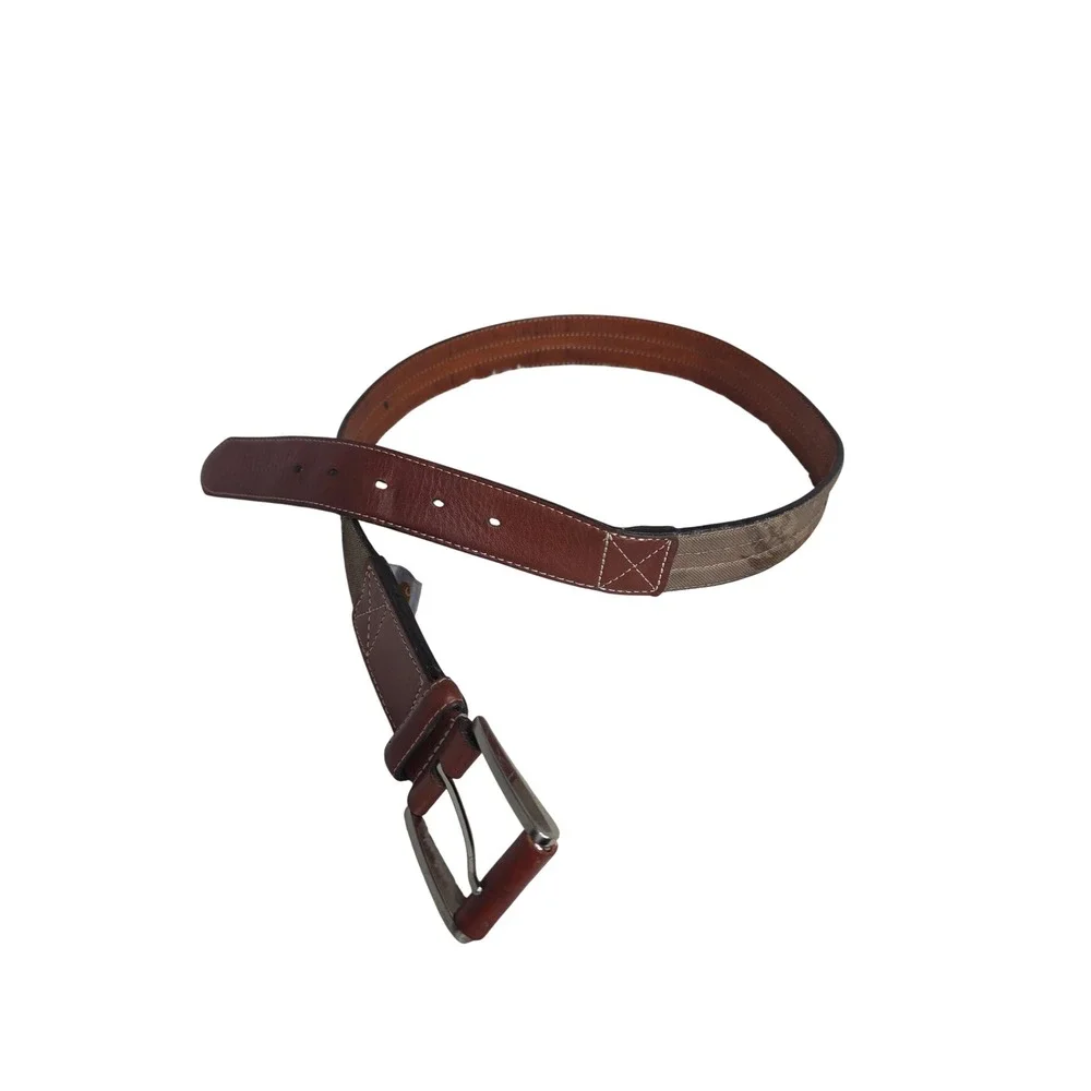 Carhartt Vintage M's Brown Genuine Leather Canvas Camo Belt Sz‎ 36 Triple Stitch